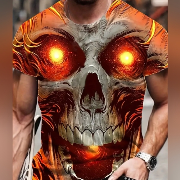 BIKER SKULL SKELETON 3-D FLAMES FIRE GOTHIC PUNK ROCK T-SHIRT SIZE MEDIUM (38) - Picture 2 of 7